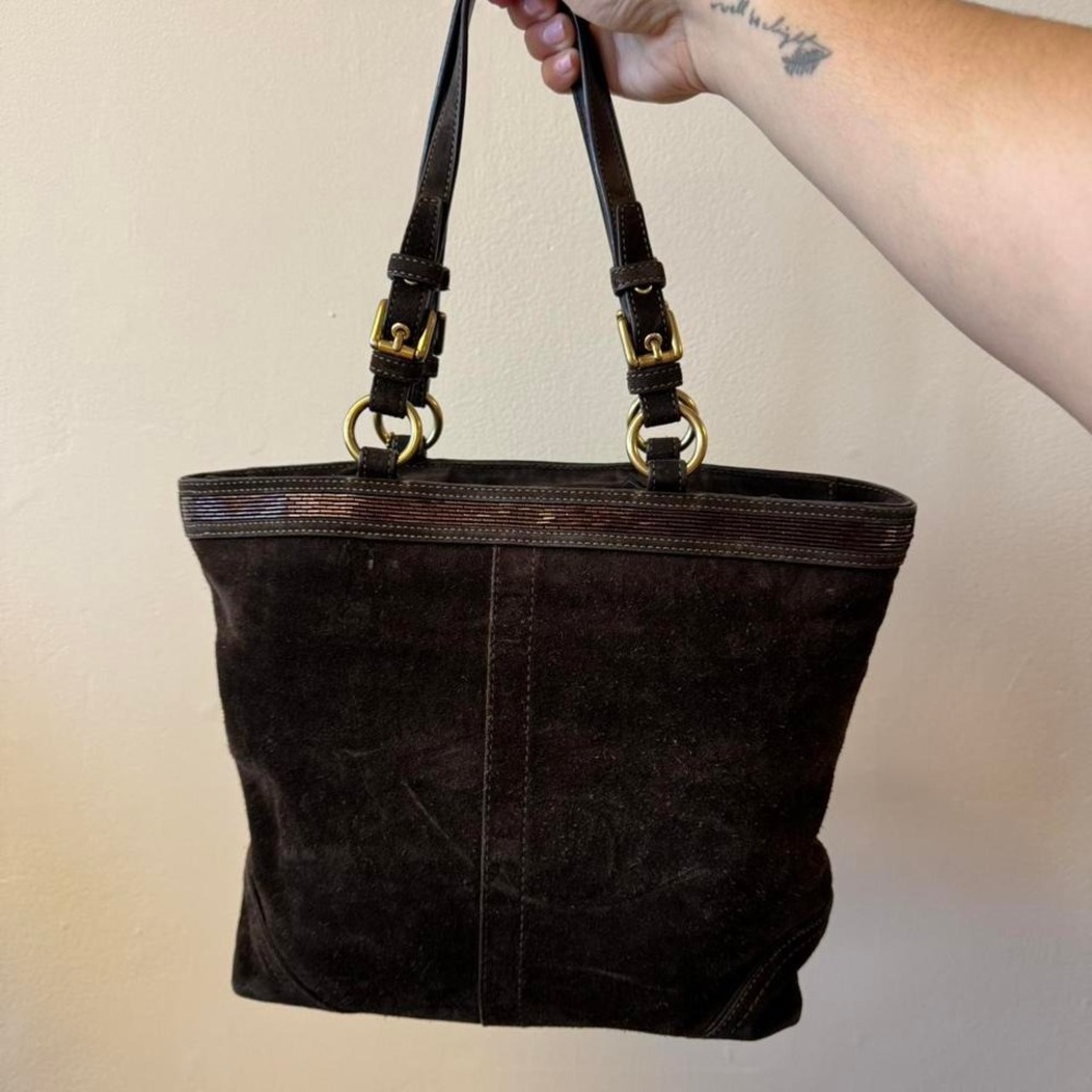 Vintage Coach Brown Suede Tote - Picture 3 of 8